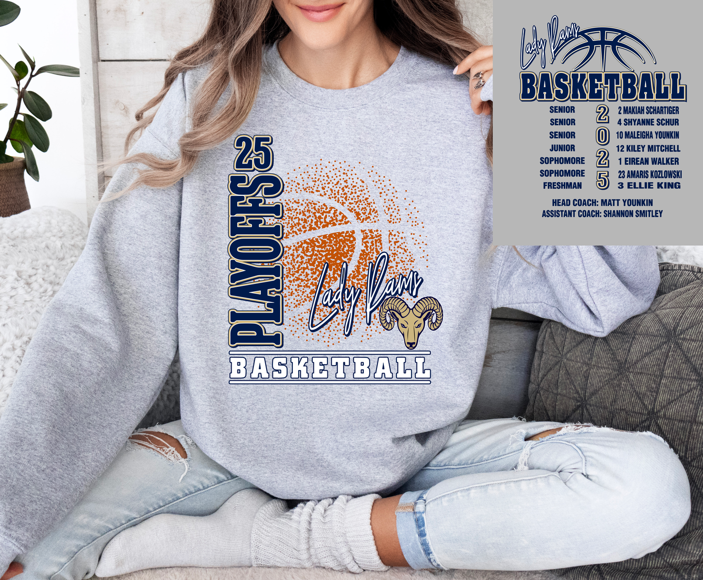 2025 Lady Rams Playoff Shirts w/ Front and Back