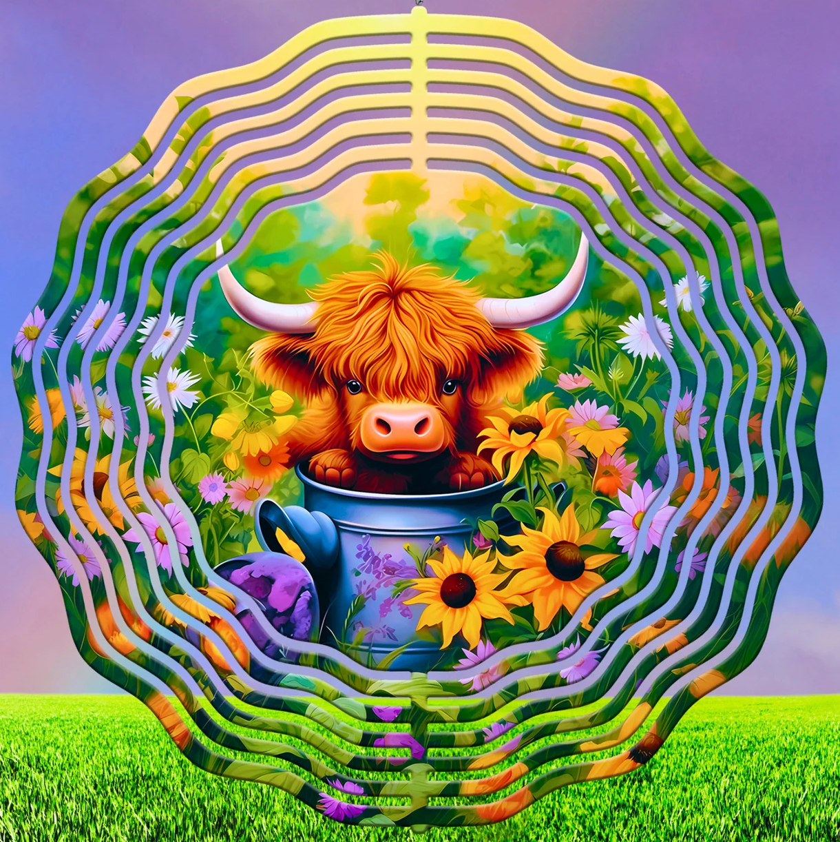 Spring Highland Cow Wind Spinner