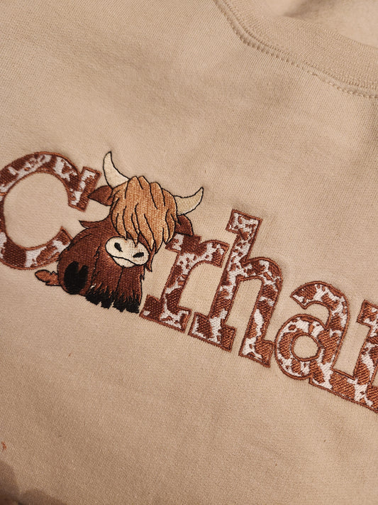 Highland Cow Embroidered Sweatshirt