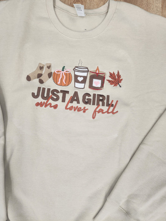 Just A Girl Who Loves Fall Embroidery Shirt