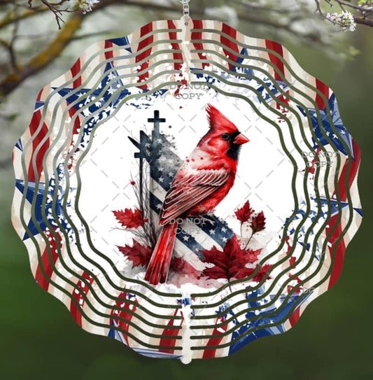 Patriotic Cardinal Flag Spinner