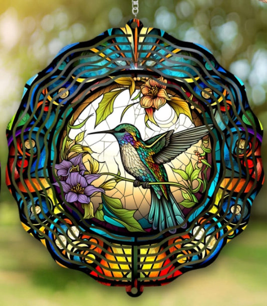 Stained Glass Hummingbird Wind Spinner
