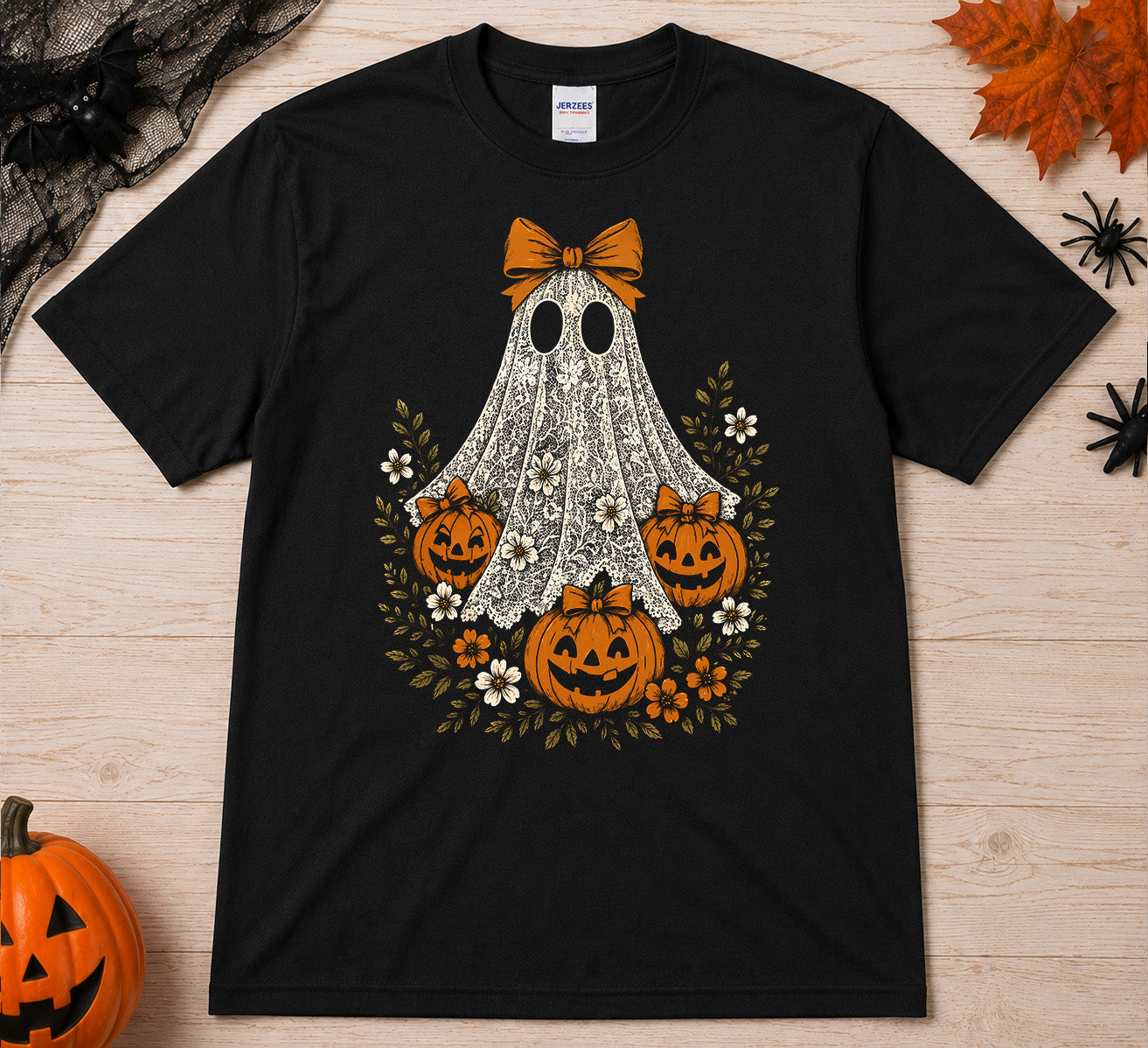 Lace Ghost with Pumpkins