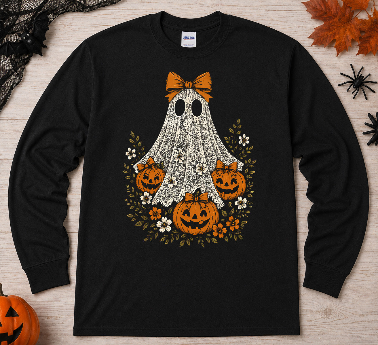 Lace Ghost with Pumpkins