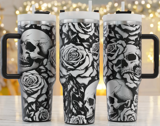 40 Oz Laser Engraved Skull Tumbler