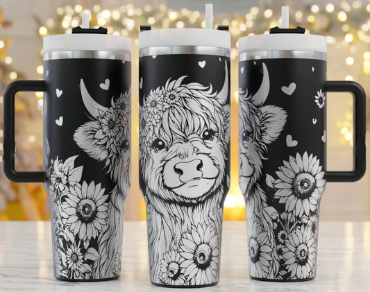 40 Oz Laser Engraved Highland Cow Tumbler