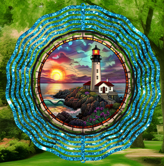 Stained Glass Lighthouse Wind Spinner