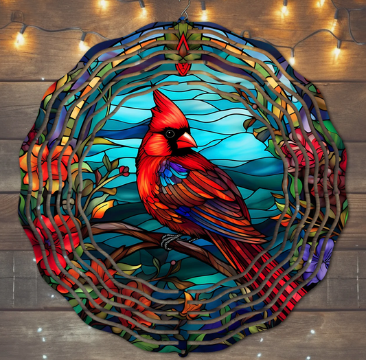 Cardinal Stain Glass Wind Spinner