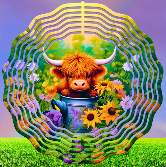Spring Highland Cow Wind Spinner