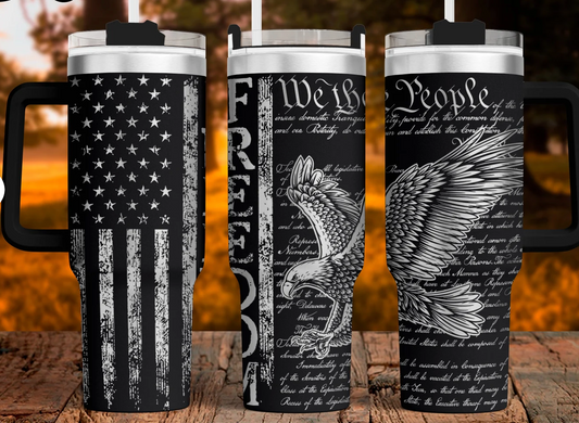 Laser Engraved We The People Eagle Tumbler