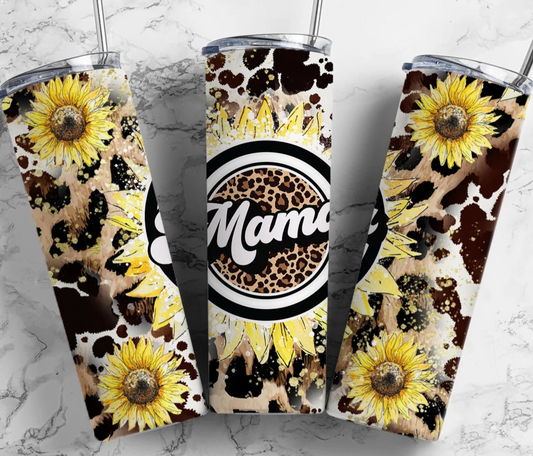 Mama Cowhide Leopard Print Sunflower Tumbler