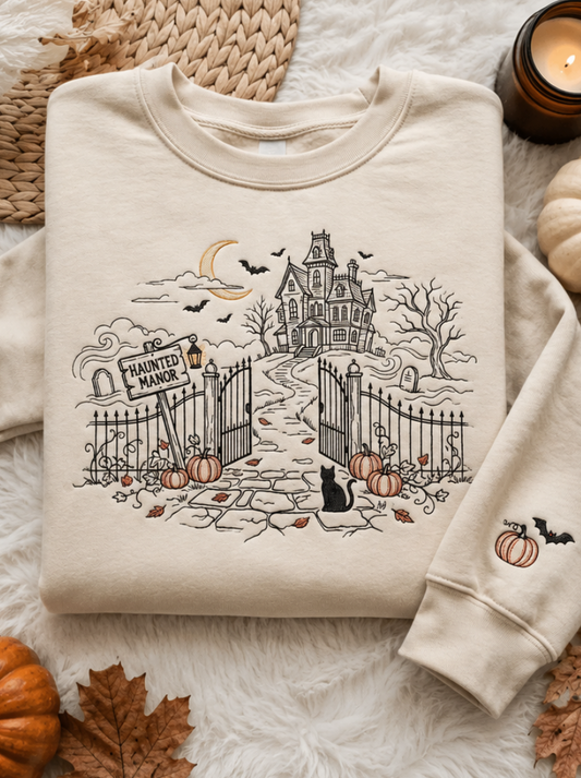 Embroidered Haunted Manor Sweatshirt