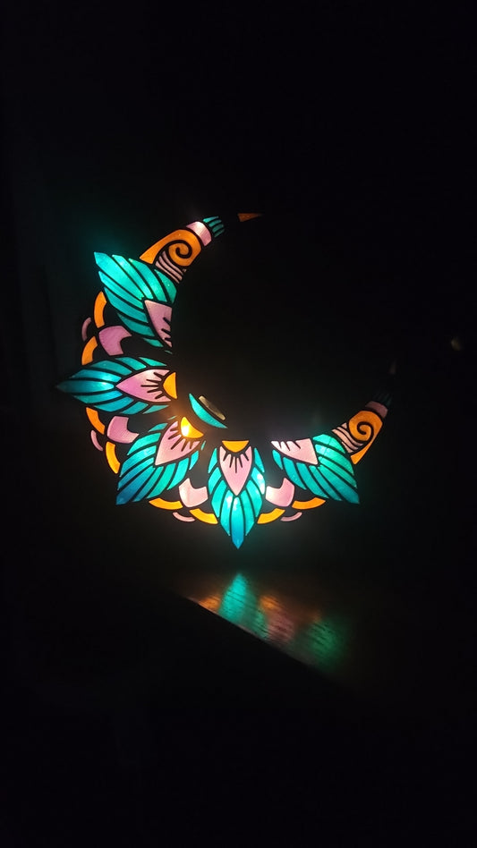 Floral Crescent Moon Book Nook / Light-Up Lantern