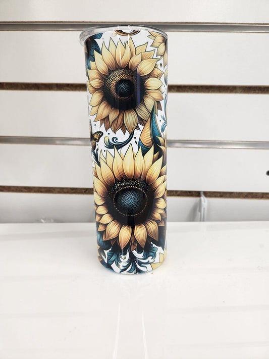 20oz Turquoise Sunflower Tumbler